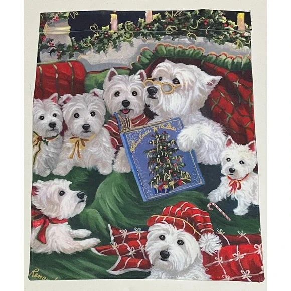 Westie‎ West Highland Terrier Christmas Reading Books Garden Flag Dog Xmas Gift