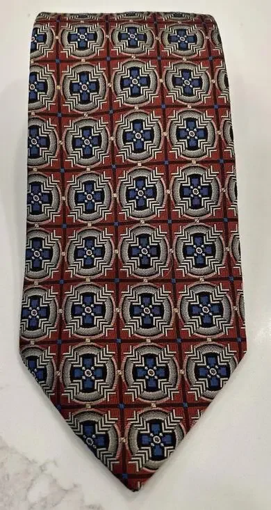 Frank Lloyd Wright Foundation Mens Tie 3.5” Brown Geometric Silk Made In Italy
