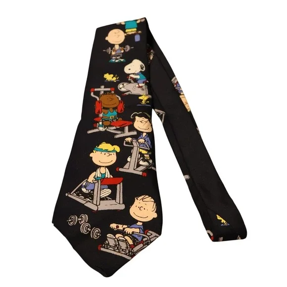 Peanuts Snoopy Gym No Pain No Gain Tie Mens Black Vintage Novelty Silk USA Made