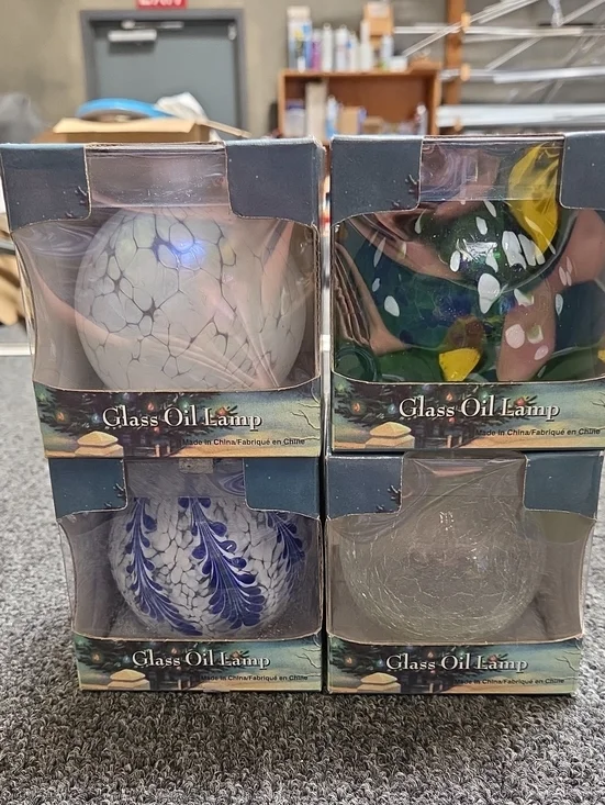 Set of 4 Decorative Glass Oil Lamp Globes - Multicolor