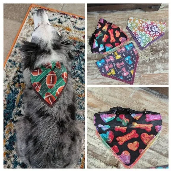 Hand Crafted Dog/Cat Bandanas, Over The Collar Set of 3 Size XS