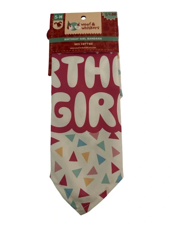 NWT Woof & Whiskers Pink 'Birthday Girl Dog Bandana Sz S-M