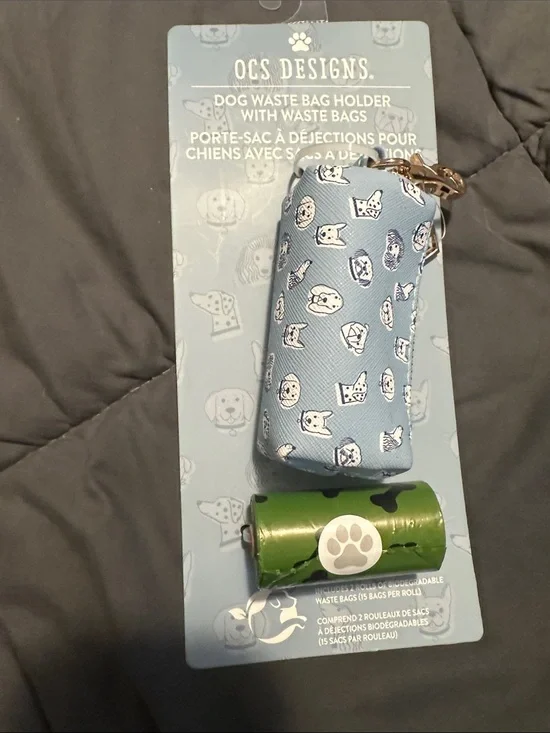 OCS Designs Light Blue Dog Waste Bag Holder with Paw Roll