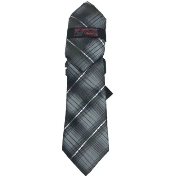 Steven Land Men's Tie & Hanky Black Charcoal Gray Silver Hi-Density 3.5