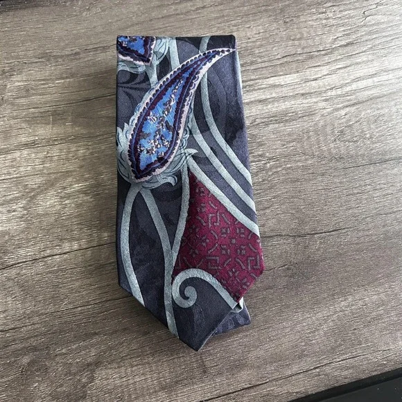 Countess Mara Tie Mens Classic Paisley Silk Navy‎ Blue Red Patterned Necktie 90s