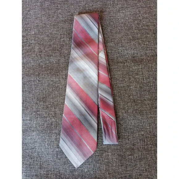 Tie 70s 80s 90s Y2K Mens Gray Red Stripe  3.5 Wide 57 Long