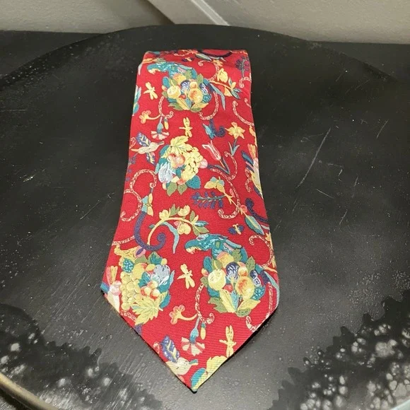 Diane von Furstenberg 100% Silk Floral Print Neck Tie Multicolor Vintage