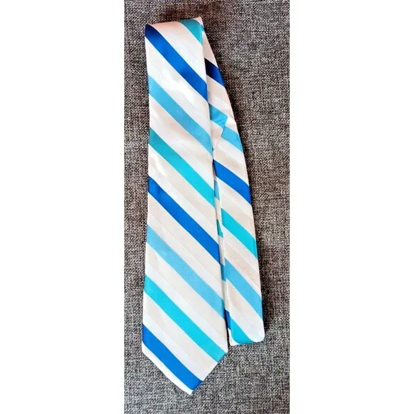 Tie 70s 80s 90s Y2K Mens Express Silk White Blue Stripe 3.75 Wide 61 Long