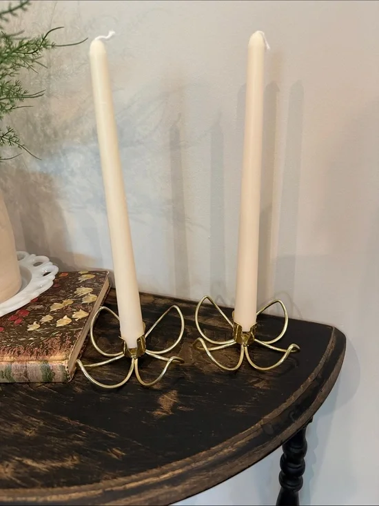 Pair Vintage Gold  Flower Taper Candle Holders Wire Petal Boho Mid Century Decor
