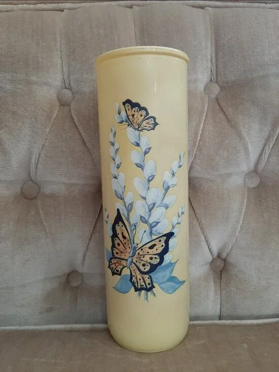 Vintage 1970s butterfly glass candle mcm home decor pillar retro