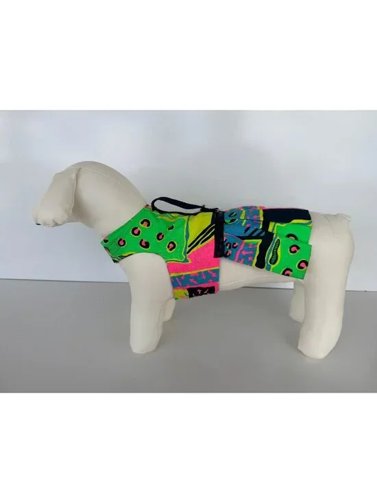 Handmade Small Dog Adjustable Dress Outfit w Harness Bright Abstract Design