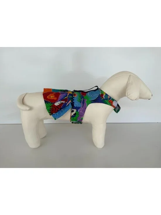 Handmade Small Dog Adjustable Dress Outfit w Harness Colorful Jungle Print
