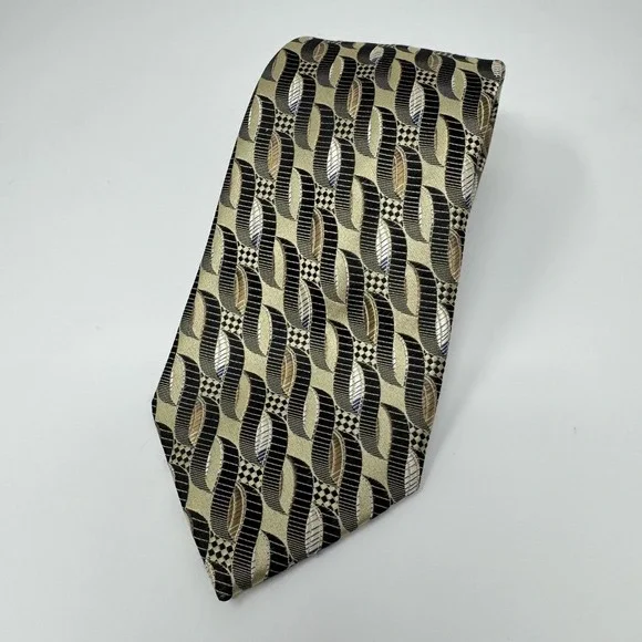 Enro Mens One Size Gold Black Geometric Woven Silk Dress Necktie Pattern Classic