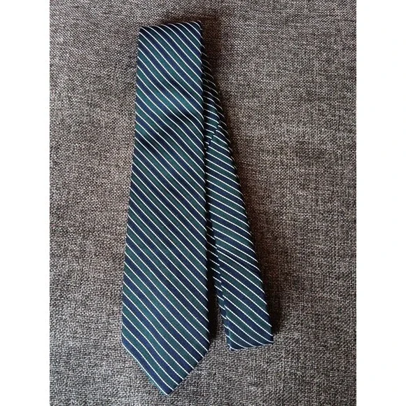 Tie 70s 80s 90s Y2K Mens Geoffrey Beene Blue Green White Stripe 3 Wide 55 Long