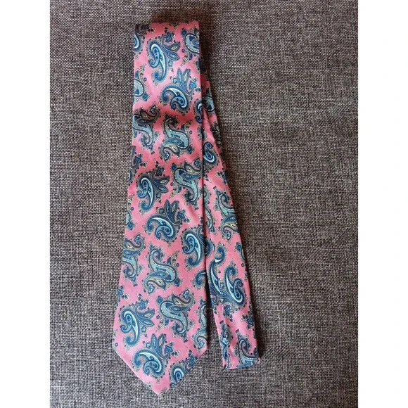 Tie 70s 80s 90s Y2K Mens Hardy Amies Silk Pink Blue Paisley 3.75 Wide 60 Long