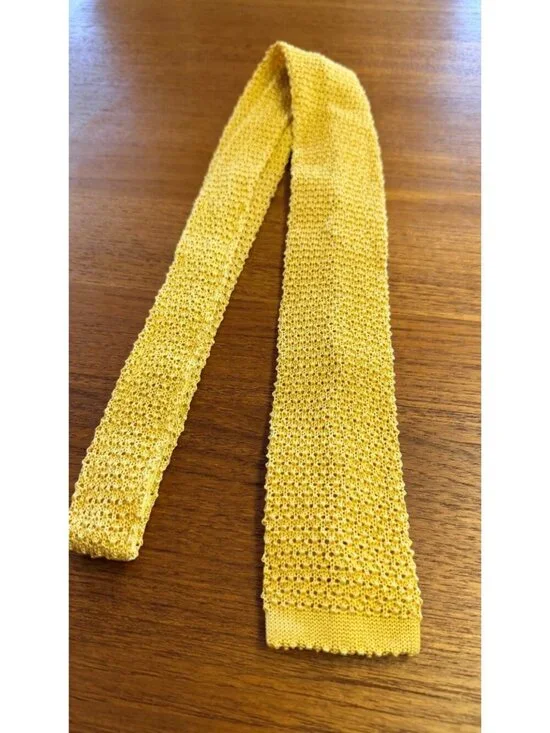 Vintage Polo By Ralph Lauren Yellow Knit Silk Tie Square End Made In Italy
