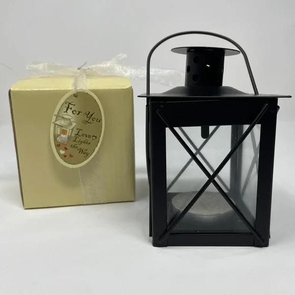 Mini Votive Candle Lanterns Black - Set of‎ 4 with gift boxes, ribbon and candle