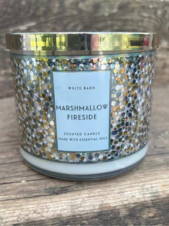 White Barn Marshmallow Fireside Candle - Gold and Silver Sequin Finish