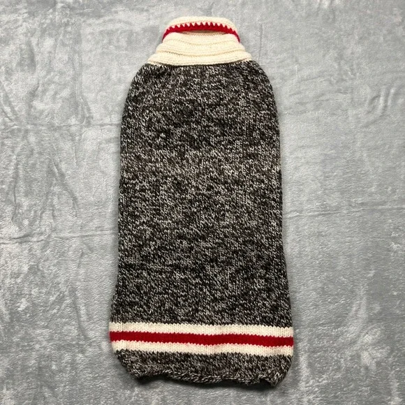 Handmade Sock Monkey Dog Sweater Pet Gray Marled Shawl Collar Knit Size Large