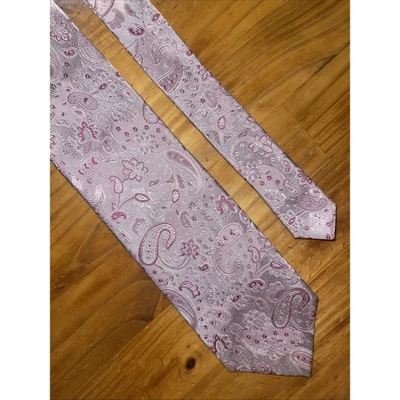 Geoffrey Beene Neck Tie Men Metallic Pink Paisley Wedding Business Resort Dinner