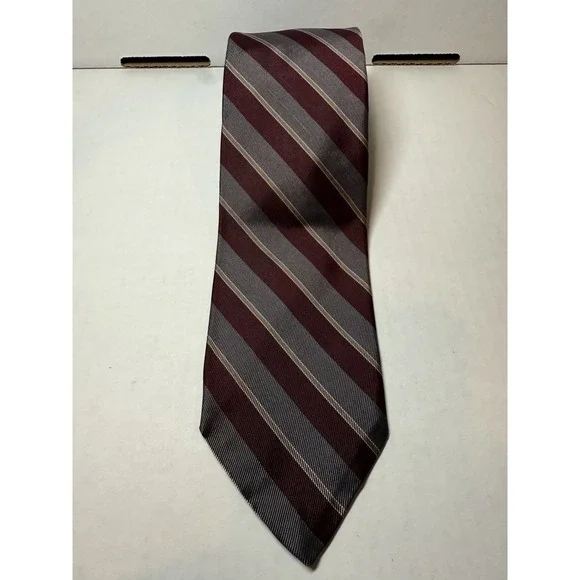 Vtg Robert Talbott Nordstrom Silk Tie Burgundy Gray Striped‎ USA 59.5