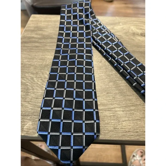 MICHAEL KORS‎ MENS TIE BLACK WITH BLUE AND GRAY 3.5 X 58