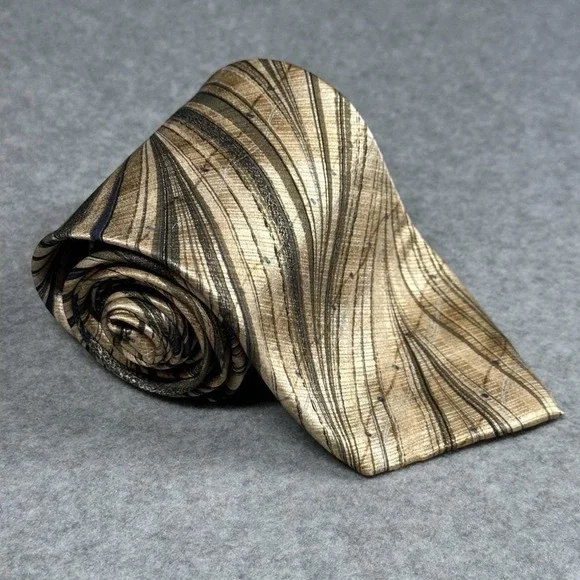 Gail MacKenzie‎ Hand Marbled Silk Tie Gold Ivory Abstract USA Vintage 58x3.5in
