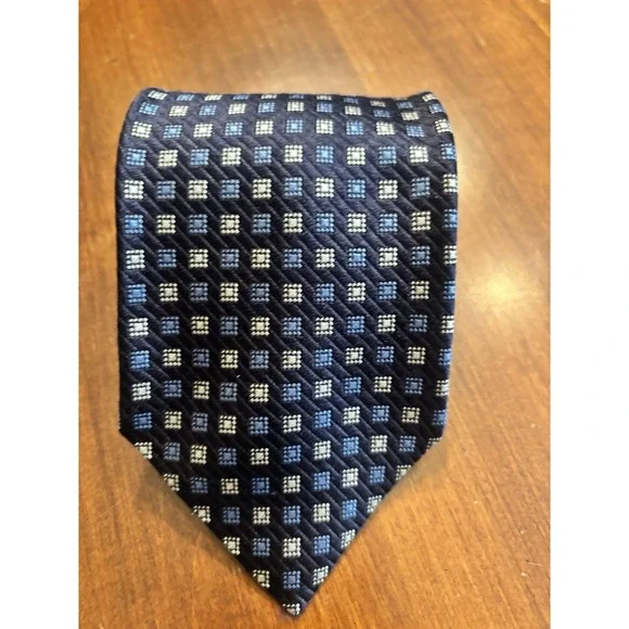 ROBERTO VILLINI Couture Mens‎ Silk Neck Tie Geometric Square Check Navy Italian