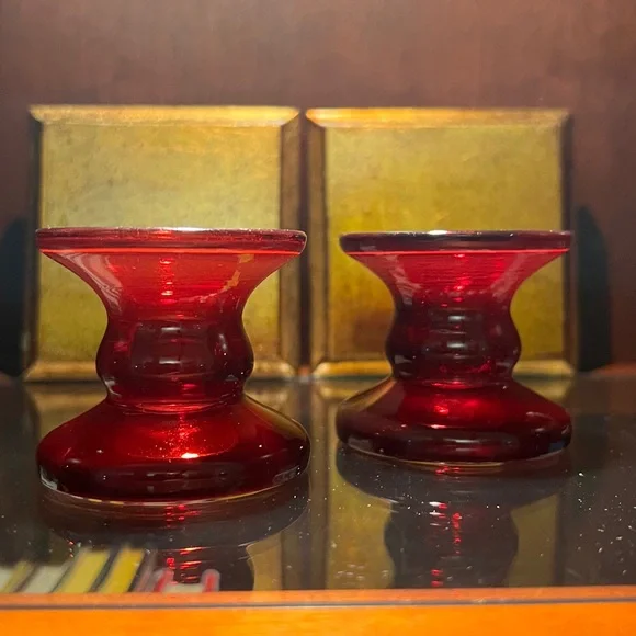 Set of Ruby Red Glass Candlesticks