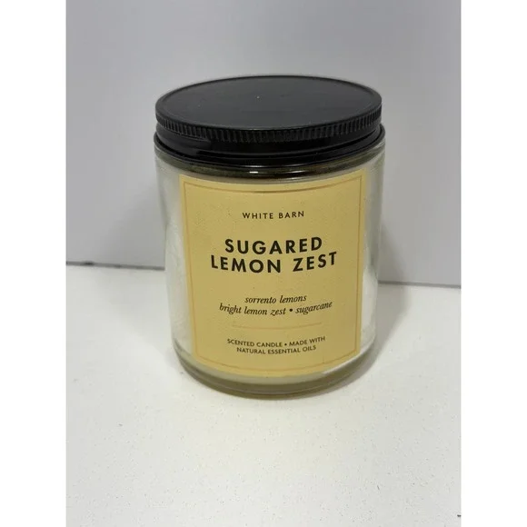 White Barn‎ Sugared Lemon Zest Scented Candle 7 oz Single Wick Glass Jar New