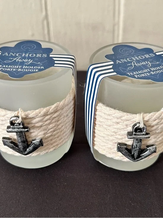 Two Anchors Away Rope Tea Light Holders -NWT