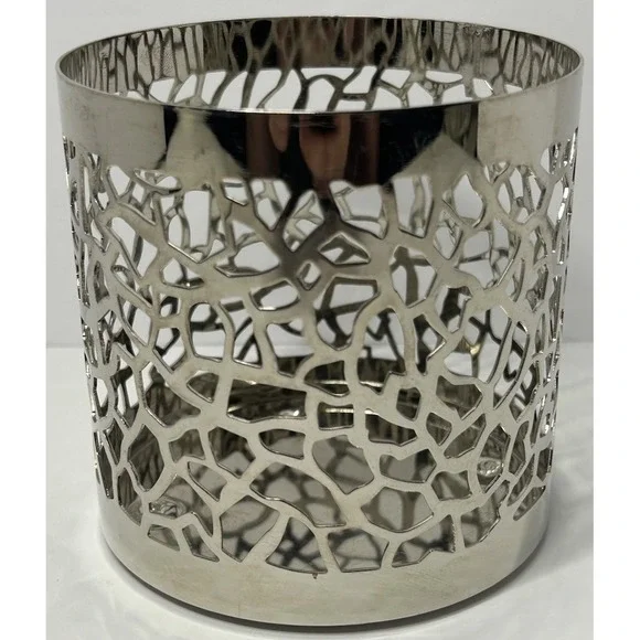 Yankee Candle Matrix‎ Small Silver Chrome Metal Candle Holder Sleeve EUC