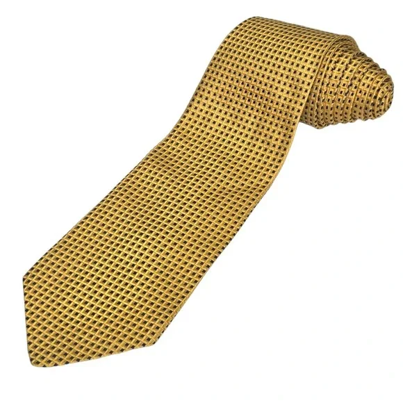 Brooks Brothers 346 Necktie Mens OS Gold Excellent Silk Geometric Square Pattern