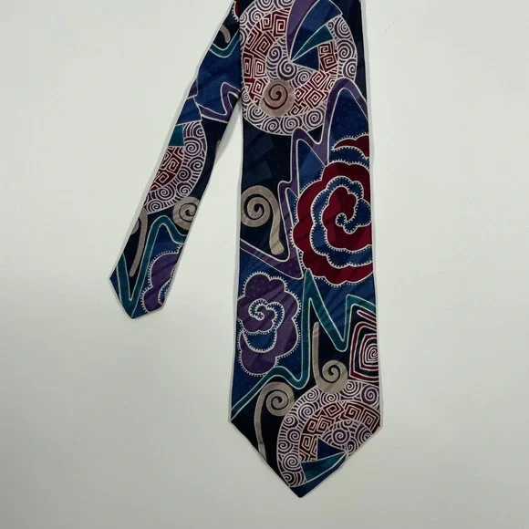 J.T. Beckett Navy Blue Abstract Geometric Floral Silk Blend Tie Mens OS