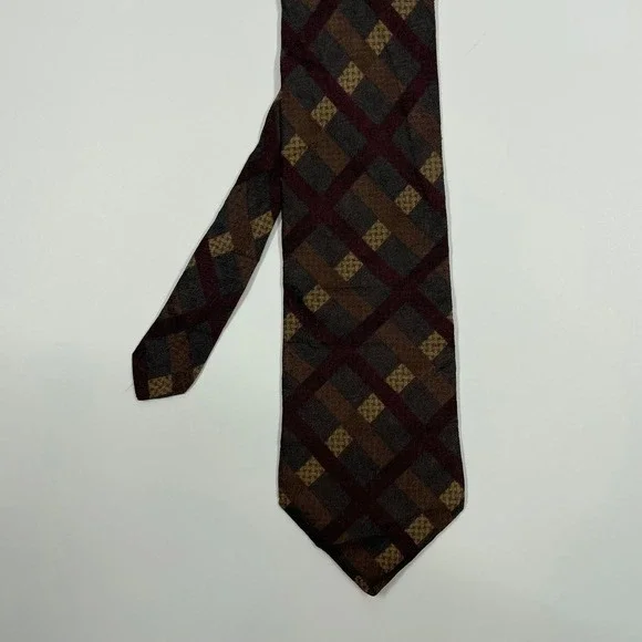Stafford Burgundy Brown Plaid Silk Necktie Mens OS