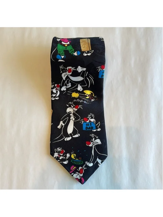 Vintage 1993 Warner Bro Studios Looney Tunes Graphic Tie #1 Dad Tweety Sylvester