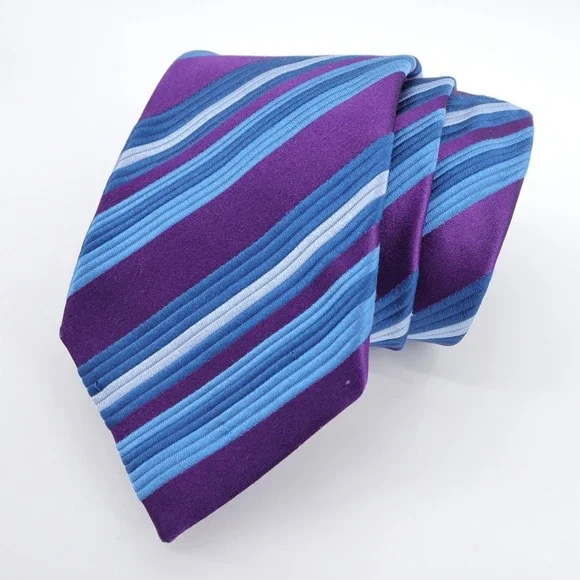 Charles Tyrwhitt Striped Silk‎ Necktie Purple Blue Mens Tie
