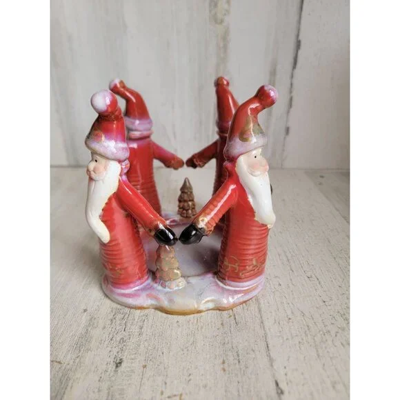 Santa candle holder ceramic vintage Xmas home decor tree snow‎