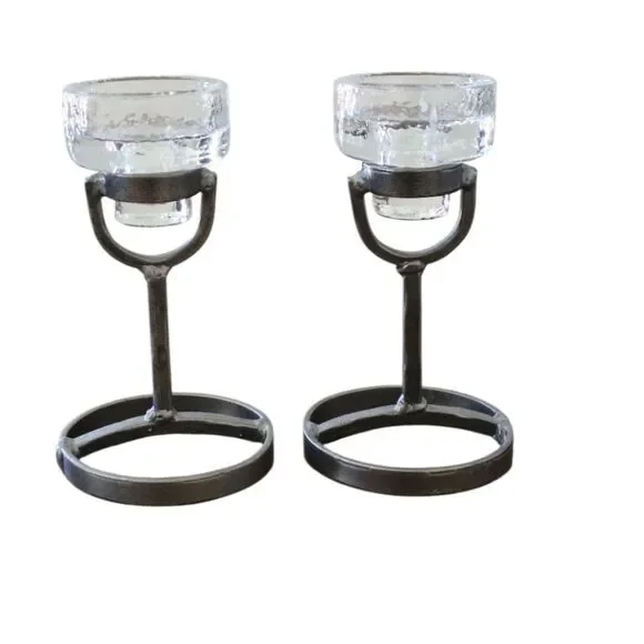 Swedish Vintage Candle Holders Wrought‎ Metal & Glass  Candlestick Holder