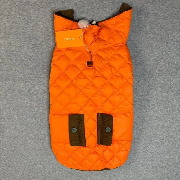 QUEEICE Dog Down Coat Jacket Orange Quilted Warm Size Large NWT Pockets