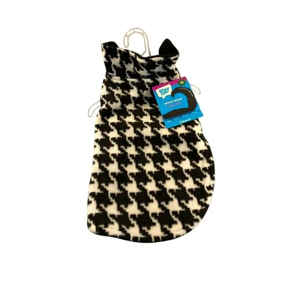 Play On! Dog Fleece Vest Pet Size M Black White Houndstooth NEW Woof Wear