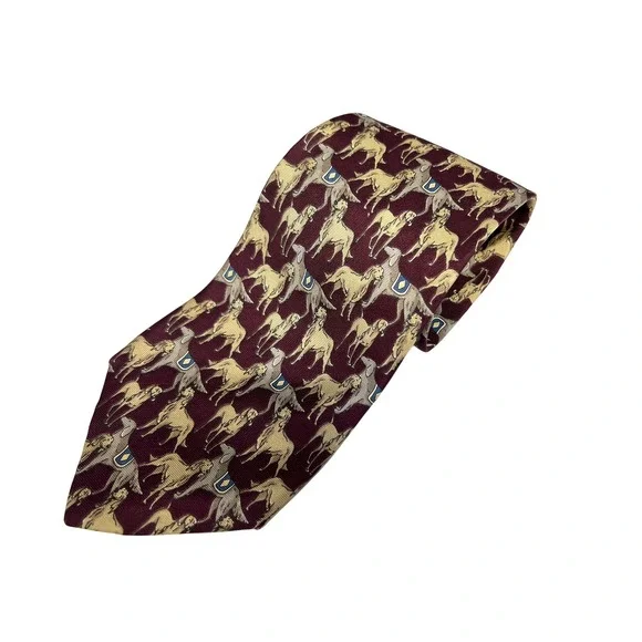 Vintage Bert Pulitzer‎ Necktie ShowDogs Burgundy Patterned Silk Tie Mens
