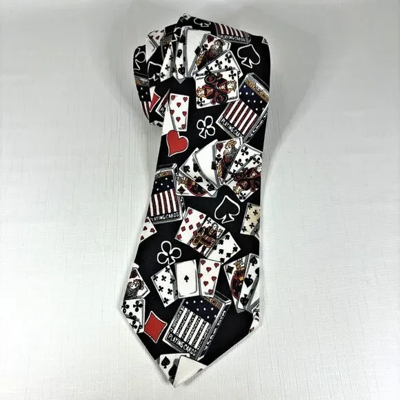 Vintage Mens Novelty Poker Preppy Tie Gambling Casino Playing Cards Spade Heart