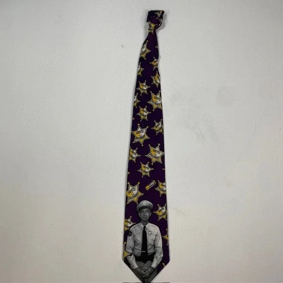 Deputy Barney Fife Mayberry RFD TV Show Novelty Neck Tie Purple‎ Sheriff Print