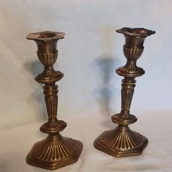 Vintage Gold Candle Holders with Ornate Accents Set Of 2