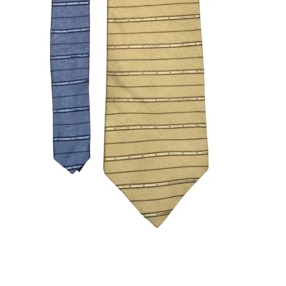 Tommy Hilfiger Preppy Blue Yellow 100% Silk Horizontal Stripe Tie Career Vintage
