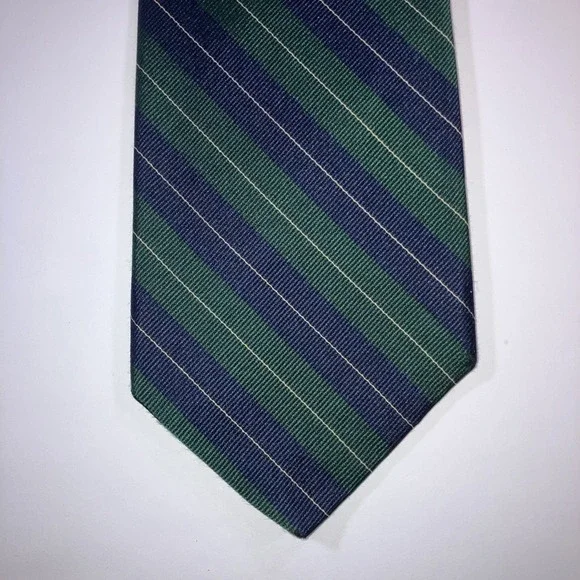 Robert Talbott‎ Silk Tie Navy Blue Green Repp Stripe USA Designer Classic