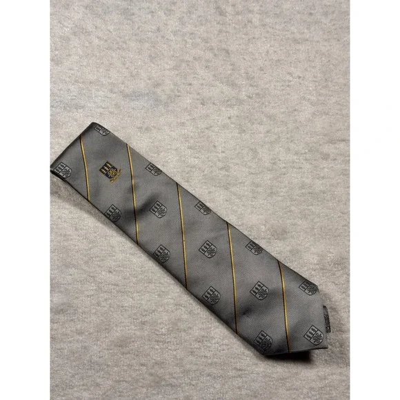 University of Ghana Silk Necktie Silver Gold Stripe Emblem Hand‎ Made