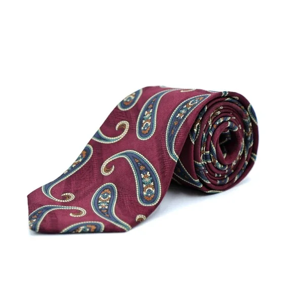 HART‎ SCHAFFNER MARX Burgundy All Over Paisley Print 100% Silk Tie Made in USA