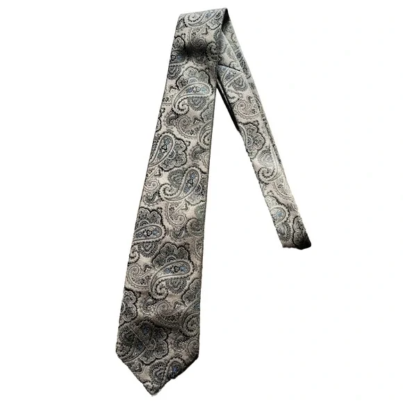 Oscar De La Renta Neck Tie Mens Silk Brown Blue Paisley Accents Classic Designer